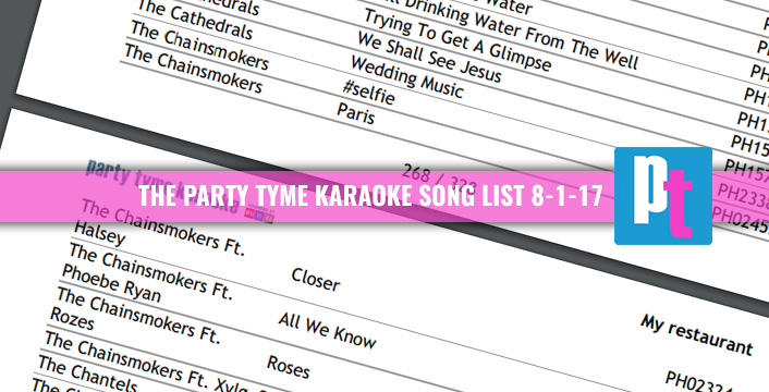 Party Tyme Karaoke song List 8-1-17